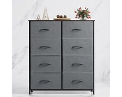 SerenaHome Luxe ladekast met 8 stoffen laden 80,5 cm - Donkergrijs - Industriële ladekast met stalen frame en houten kast - Opbergkast voor slaapkamer, woonkamer en bed - Casa Serena
