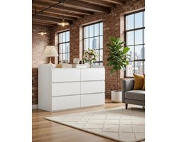 SerenaLux Dressoir Commode 138 cm met 6 lades en werkblad - Moderne opbergbox voor slaap- en woonkamer met afmetingen 40x138x84 cm. Opmerking: Casa Serena