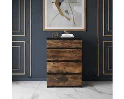 Serenaro Moderne ladekast met 4 lades – 92 x 60 x 33 cm – Zwart Rustiek Bruin – Mat Design Casa Serena