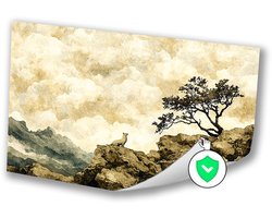 Serene berg met eenzame boom - Natuur poster - Muurdecoratie berg - Japandi - Poster woonkamer - Decoratie woonkamer - poster 70x50 cm