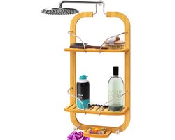 SereneLife Doucherek voor over Douchekop – 3 Laags Hangend Bamboe Doucherek – Antislip Ontwerp – Douchemandje voor Shampoo, Zeep en Badkamerbenodigdheden