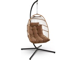 SereneLife, Hangende Ei-Stoel met Stand - Tot 250 kg Draagvermogen - Schommelstoel met een Basis van Riet en een Gepoedercoated Stalen frame