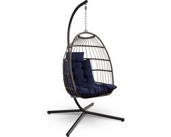 SereneLife, Hangende Ei-stoel - Tot 250 kg Capaciteit - Schommelstoel met Basis van Riet en Gepoedercoat Stalen Frame