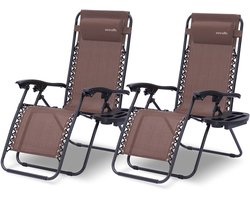 SereneLife Ligstoel set van 2 – Verstelbare Buitenkamerstoel met Afneembaar Bekerhouderblad – Inklapbare Relaxstoel met Verwijderbare Kussens