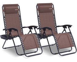 SereneLife Ligstoel set van 2 – Verstelbare Tuinstoel– Inklapbare Relaxstoel met Verwijderbare Kussens