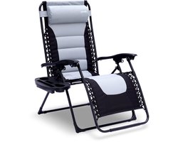 SereneLife Ligstoel – Verstelbare Buitenkamerstoel met Afneembaar Bekerhouderblad – Inklapbare Relaxstoel met Verwijderbare Kussens