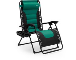 SereneLife Ligstoel – Verstelbare Buitenkamerstoel met Afneembaar Bekerhouderblad – Inklapbare Relaxstoel met Verwijderbare Kussens