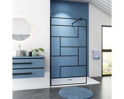 Serie Acacia - Inloopdouche / Douchewand - 90x200 - Mat Zwart - Rechthoekige Kaders - Antikalk - 8mm Helder Veiligheidsglas - Industrieel