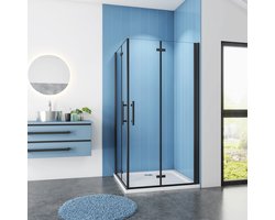Serie Black Poppy - Douchecabine Vierkant 90x90 - Dubbele Vouwdeur - Hoekinstap - Mat Zwart - 6mm Helder Veiligheidsglas - Antikalk