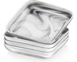 Serie Ivy, 4-delige set, marmer, porselein, soepborden, diepe borden, eetservies, 20,5 x 20,5 x 4 cm, voor 4 personen