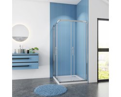 Serie Ixia - Douchecabine Vierkant - 80x80 Schuifdeur - Chroom Hoekinstap - 6mm Helder Glas