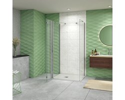 Serie Poppy - Douchecabine Rechthoek - 110x80 - Dubbele Vouwdeur - Vrijstaand - Chroom - 6mm Helder Veiligheidsglas - Antikalk