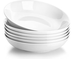 Serie Regular, 6-delig pastabord, soepbord, crèmewit porselein, saladebord, serveerbord, diepe borden voor spaghetti, grote soepkom voor pasta, soepen, salade, fruit, 1400 ml