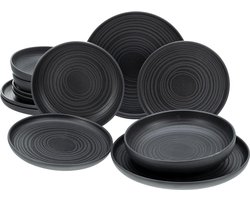 Serie Uno Black Lava Stone bordenset - 12-delig - Luxe servies - Eettafel accessoires bordenset 6 person