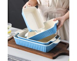 Series Bake, set van 4 Porseleinen bakvorm Taartpan Broodpan Bakkommen Braadpan Schotel Ovenpanplaat Soepplaat in 4 maten blauw