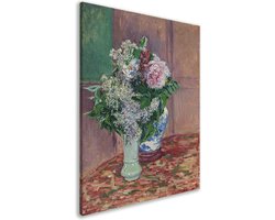 Seringen en pioenrozen in twee vazen - Gustave Caillebotte schilderij - Bloemen schilderij - Canvas schilderijen Oude meesters - Woonkamer decoratie industrieel - Canvas - Muur kunst canvas 60x90 cm