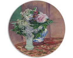Seringen en pioenrozen in twee vazen - Gustave Caillebotte wandcirkel - Bloemen wandcirkels - Wandpaneel Oude meesters - Wanddecoratie modern - Wandschaal - Kunst aan de muur muurcirkel aluminium 50x50 cm