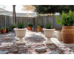 Serinova Mini Nergiz Bloempotten - Set van 2 - Elegant en Duurzaam - Crème - Uv-bestendig en Winterhard