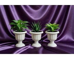 Serinova Mini Nergiz Bloempotten - Set van 3 - Elegant en Duurzaam - Crème - Uv-bestendig en Winterhard