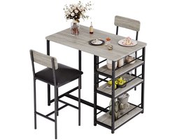 Serolux® - Bartafel met barstoelen - Bartafel keuken - Bartafels - Met 2 stoelen - Metalen frame - Houten blad - Tafel 91,4 × 49,8 × 91,4 cm - Stoelen 36,8 × 41,9 × 95 cm - Grijs