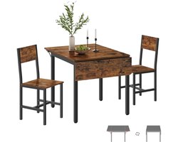 Serolux® - Eettafel met stoelen - Eetkamerse - Eettafel uitschuifbaar - Keukentafel met 2 houten stoelen - Opklapbare eettafelset - 78 × 120 × 76,2 cm - Vintagebruin