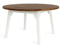 Serolux® - Eettafel rond - Ronde Eettafel - 120 X 120 X 76 cm - Eetkamertafel Voor 4-6 Personen - met Houten Textuur Oppervlak - Wit en rustiek bruin