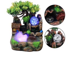 Serolux® - Fonteinmeubel - Fonteinen - Kamerfontein met planten - Tafelfontein waterval met mist- LED verlichting - Hoge kwaliteit harsmateriaal - Verstuiver en bal - 18,5 x 14,2 x 20 cm - Bruin