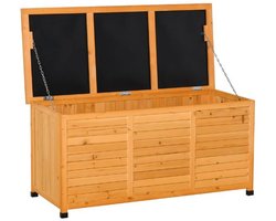 Serolux® - Keter opbergbox - Tuinbox - Opbergkast buiten - Massief dennenhout - Waterafstotende - Antislip voetbeschermers - Opbergkist én Ztibank - 283 Liter - 127 x 56 x 60 cm - Bruin