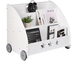 Serolux® - Kinderkast - Boekenrek kinderkamer - Kinderboekenrek - Rubberen wielen - Opbergkast - Solide Houten Boekenkast - Boekenkast kinderen - Boekenplank - 62 × 42 × 57 cm - Wit