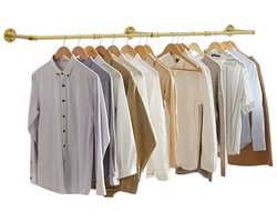 Serolux® - Kledinghangers - Kledingrek metaal - Kleding rek - Kledingstang - Kledingrekken - wandgemonteerd kledingrek - Draagkracht 60kg - Afstelbaar tot 180 cm - Goud