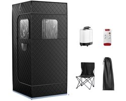 Serolux® - Sauna - Draagbare Stoomsauna voor Thuis - Mobiele Sauna - 360° Stoomonderdompeling - 1000W stoomgenerator - Direct Heet Stoom - Stoomgenerator Koud Reservoir - Compact - Inclusief Klapstoel, Afstandsbediening, Tas- 180x 80x80 cm - Zwart