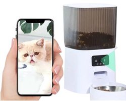 Serolux® - Voerbak Kat & hond - 2.4G WiFi, HD 2MP camera, nachtzicht en bewegingsdetectie - Voerbak kat automatisch - Dubbele kommen - Alarmfunctie bij voedseltekort - Ingebouwde droogmiddelbox - Wit