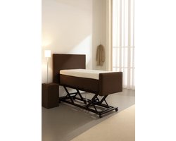 Serre Hoog Laag Bed / Boxspring 1 Persoons Verzorgingsbed Seniorenbed Elektrisch Verstelbaar, 90x200 cm, kleur bruin