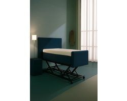 Serre Hoog Laag Bed / Boxspring 1 Persoons Verzorgingsbed Seniorenbed Elektrisch Verstelbaar, 90x200 cm, kleur donkerblauw