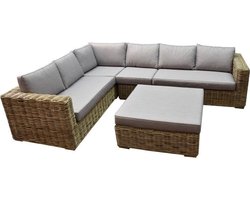 Serva hoek loungeset 5-delig naturel rotan