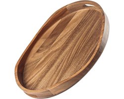 Serveerblad met handvatten - 43 x 33 cm - ovaal dienblad van acacia hout - decoratief blad voor salontafel, ontbijt op bed of als sierblad voor woonkamer