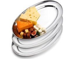 Serveerbord Edelstaal Ovaal 29x18 cm 3 stuks - Schotel - Dienblad - Serveerschotel - Schaal