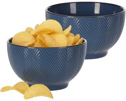 Serveer/chips schaaltje Fishbone - 2x - blauw - 14 x 8 cm - keramiek - kommetjes - 680 ml