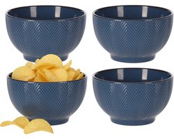 Serveer/chips schaaltje Fishbone - 4x - blauw - 14 x 8 cm - keramiek - kommetjes - 680 ml