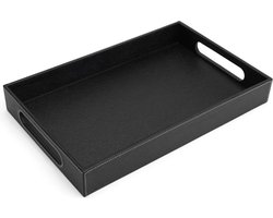 Serveerdienblad, decoratief blad, PU-leer, rechthoekig dienblad met handgrepen, sleutels, polshorloge, opbergdienblad, cosmetica-organizer voor woonkamer, slaapkamer, 38 x 24 x 5 cm, zwart