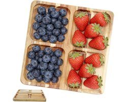 Serveerdienblad met vakken - Houten dienblad - Eten presenteren - Dubbele zone organisatie - 25 x 25 cm - Houtkleur
