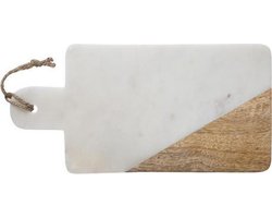 Serveerplank in Wit Marmer en Mangohout 30 x 15 cm | Snijplank marmer