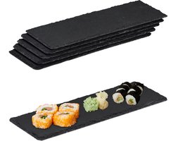 serveerplank leisteen - set van 6 - langwerpig - 30 x 10 cm - beschrijven - antraciet