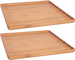 Serveerplank met opstaande rand - Set van 2x stuks - bamboe hout - 26 x 26 cm