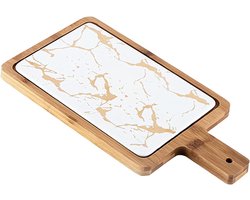 Serveerplank porselein marmerlook - Kaasplank vis vlees decoratie - 335x175x15 cm wit