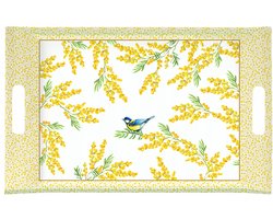 Serveerplateau Melamine Geel Mimosa Bloem Vogel 47x31cm