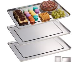 serveerschaal - 3 stuks - rvs - vaatwasbestendig - 48x33 cm - zilver