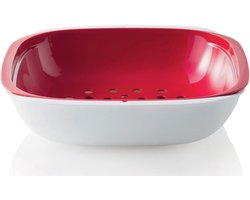 Serveerschaal met Zeef - Moderne Schaal - Fruit Presenteren - Tweedelig Ontwerp - 24.5 x 6.5 cm - Rood