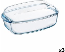 Serveerschaal Pyrex Classic Met deksel 4,5 L 38 x 22 x 11 cm Transparant Glas (3 Stuks)
