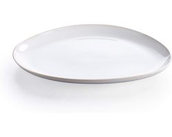Serveerschaal Rond - Dienblad Groot - Eten Presenteren - Uniek Reactief Glazuur - 38 cm - Katoen Wit